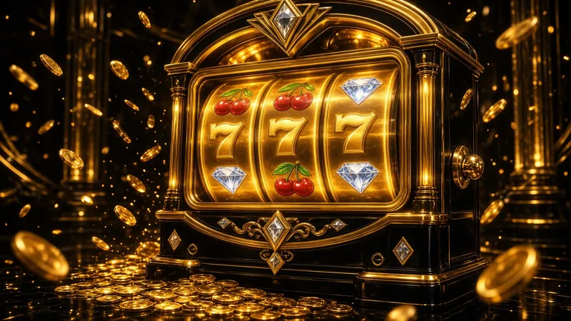 Gambar mesin slot emas bercahaya